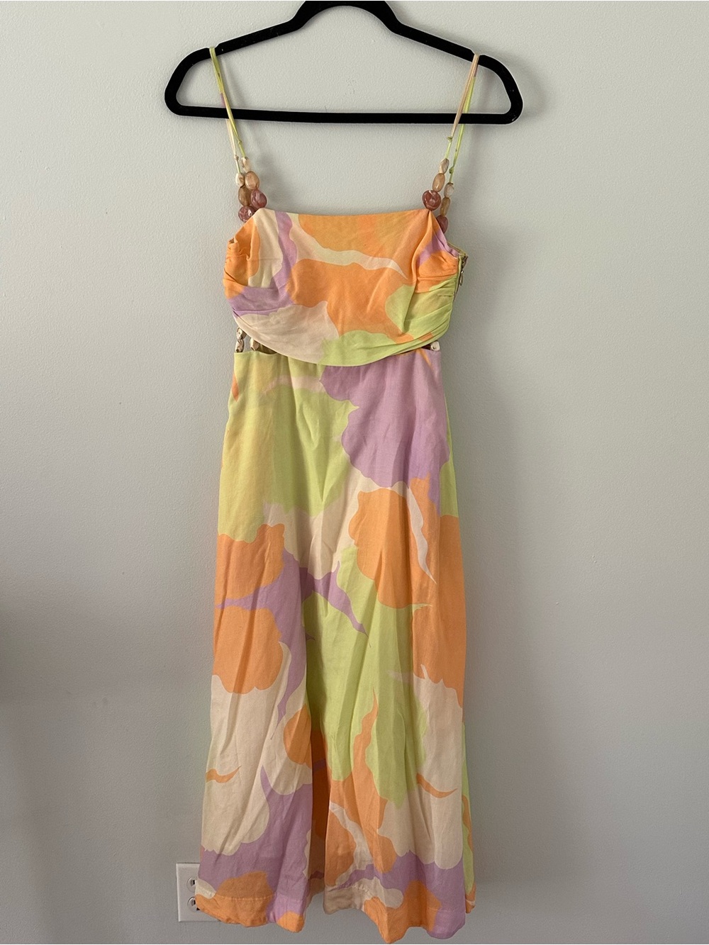 AMUR Pastel Abstract Maxi Dress with Beaded Straps